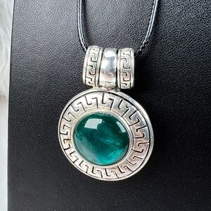 Vintage Silvertone dual side weighted pendant + Free 16” Cord Necklce